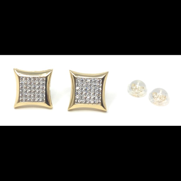 14K Solid Gold Square Micro Pave Stud Earrings